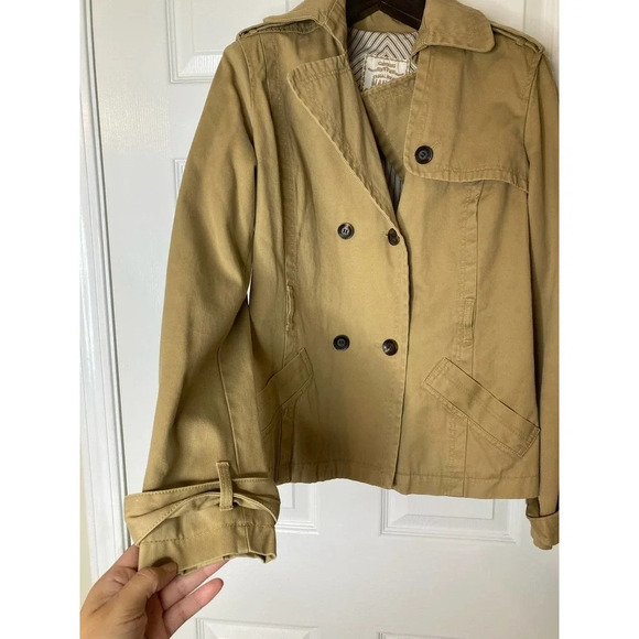 MNG Mango beige double breasted cotton jacket sz M - Picture 3 of 15